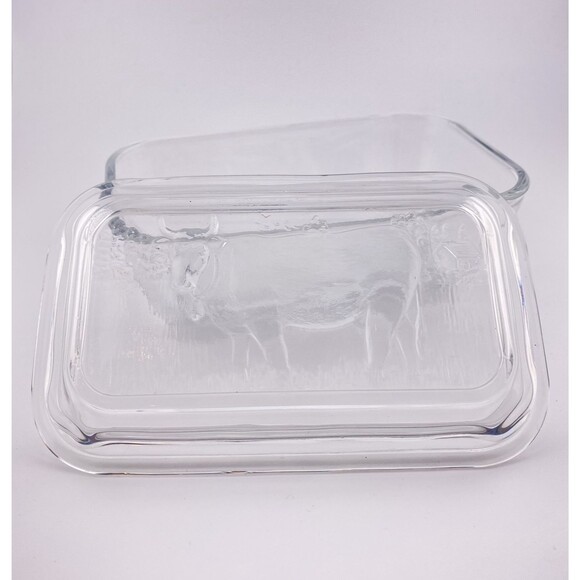 Cow Glass Refrigerator Dish with Lid Country Butter Dish Arcoroc France Vintage - Picture 1 of 9